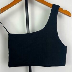 Oak + Fort Black Single Shoulder Crop Bra‎ Top